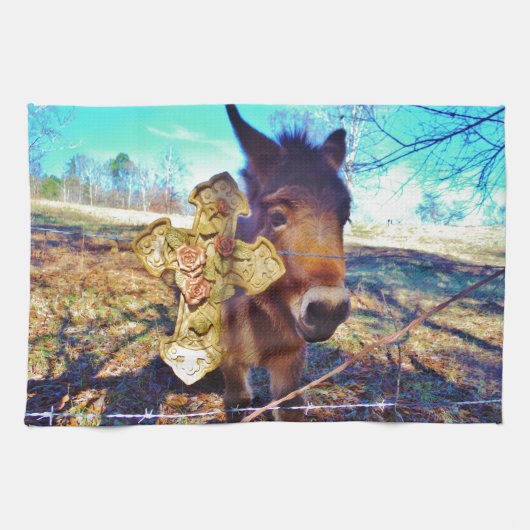 ロバとバラクロス キッチンタオル (横)
