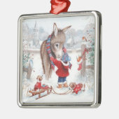 ロバのクリスマスかわいい家族 メタルオーナメント (左)