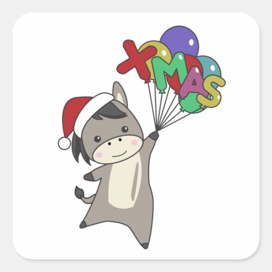 ロバのクリスマスロバ冬の動物 スクエアシール (正面)