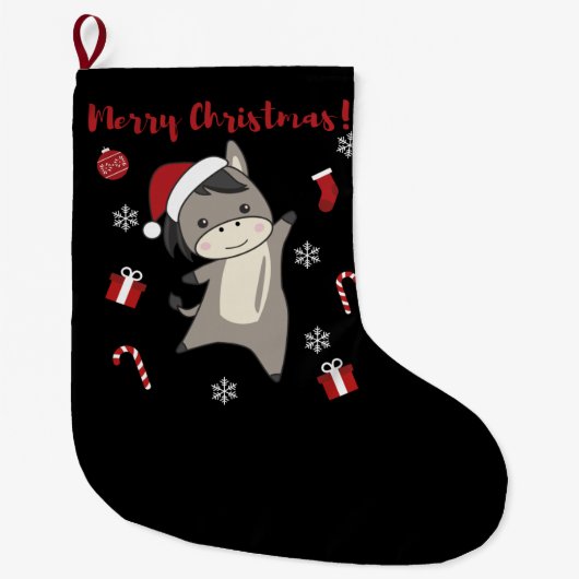 ロバのクリスマスロバ冬動物 ラージクリスマスストッキング (正面)