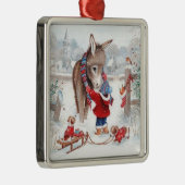 ロバのクリスマス かわいい 家族 メタルオーナメント (右)