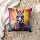 ロバのピンクの眼鏡、レインボーヘア クッション (ブランケット)