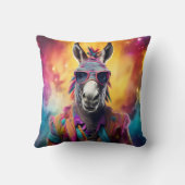 ロバのピンクの眼鏡、レインボーヘア クッション (裏面)