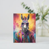 ロバのピンクの眼鏡、レインボーヘア ポストカード (スタンド正面)