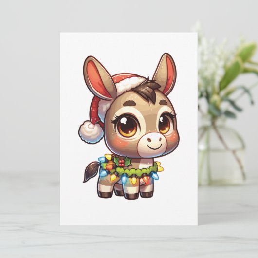 ロバのメリークリスマス冬の動物かわいいロバ シーズンカード (スタンド正面)