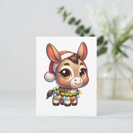 ロバのメリークリスマス冬の動物かわいいロバ シーズンポストカード (スタンド正面)