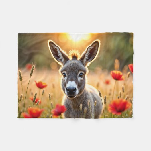 ロバの夏の調和農村風景アート フリースブランケット (正面(横))