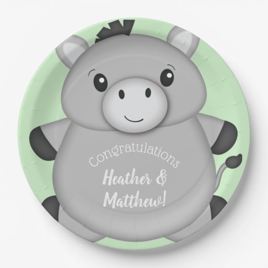 ロバの赤ちゃんシャワーグリーン ペーパープレート (正面)