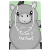 ロバの赤ちゃんシャワーグリーン ミディアムペーパーバッグ (正面)