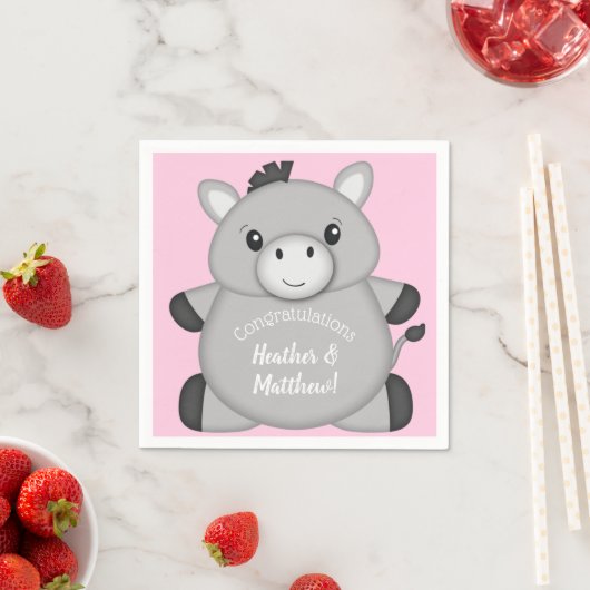 ロバの赤ちゃんシャワーピンク スタンダードカクテルナプキン (インサイチュ)