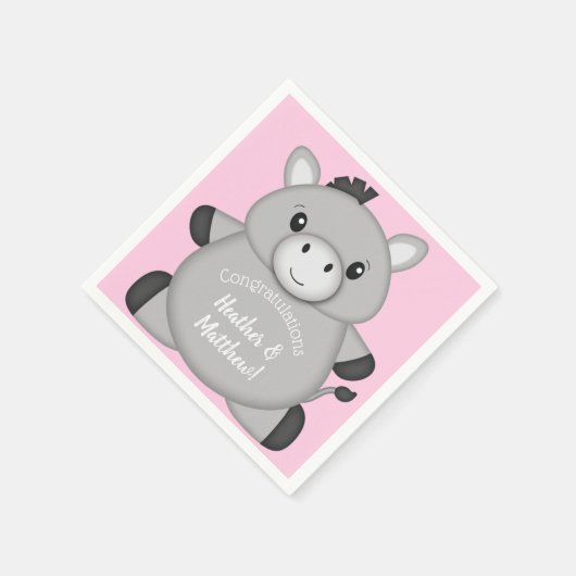 ロバの赤ちゃんシャワーピンク スタンダードカクテルナプキン (角)