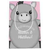 ロバの赤ちゃんシャワーピンク ミディアムペーパーバッグ (正面)