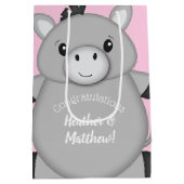 ロバの赤ちゃんシャワーピンク ミディアムペーパーバッグ (裏面)