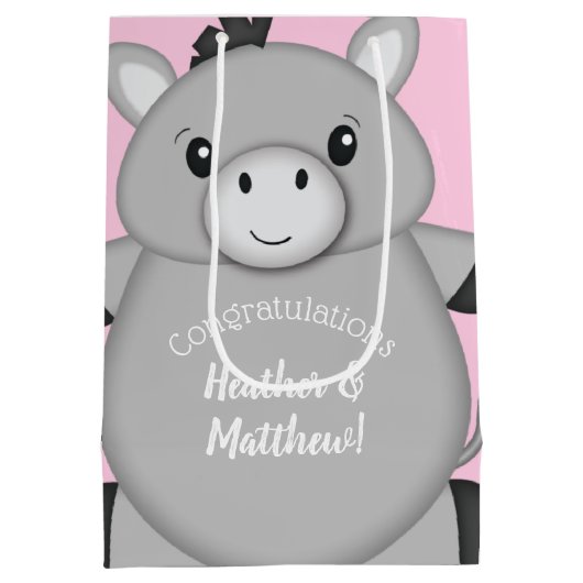 ロバの赤ちゃんシャワーピンク ミディアムペーパーバッグ (裏面)