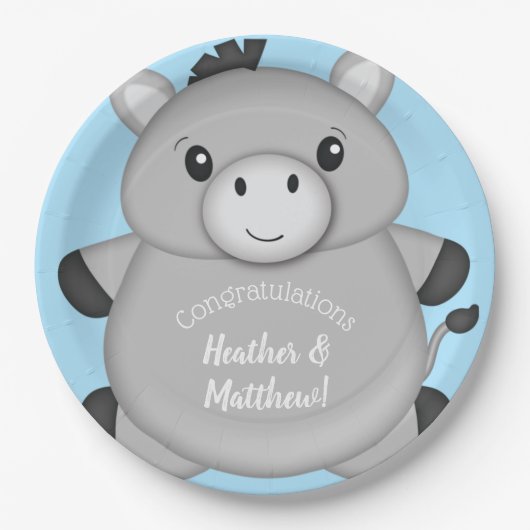 ロバの赤ちゃんシャワーブルー ペーパープレート (正面)
