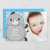ロバの赤ちゃんシャワーブルー 招待状 (正面/裏面)