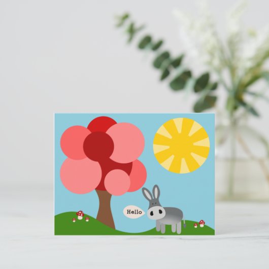 ロバの風景を描く ポストカード (スタンド正面)