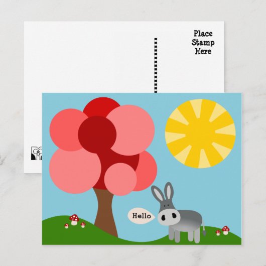 ロバの風景を描く ポストカード (正面/裏面)