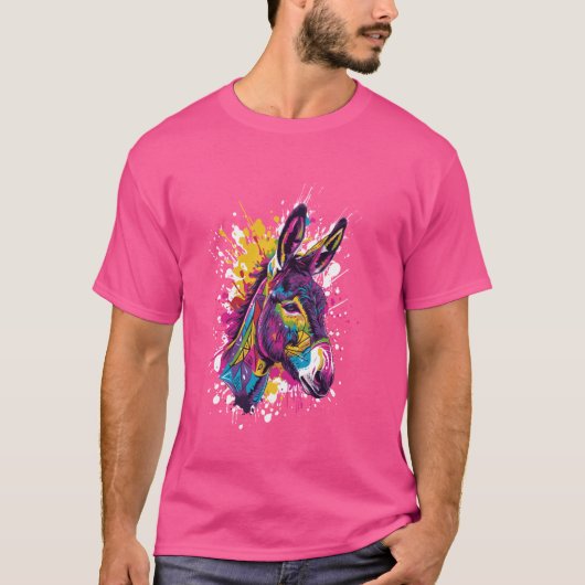 ロバカラフルーポートレート動物頭 Tシャツ (正面)