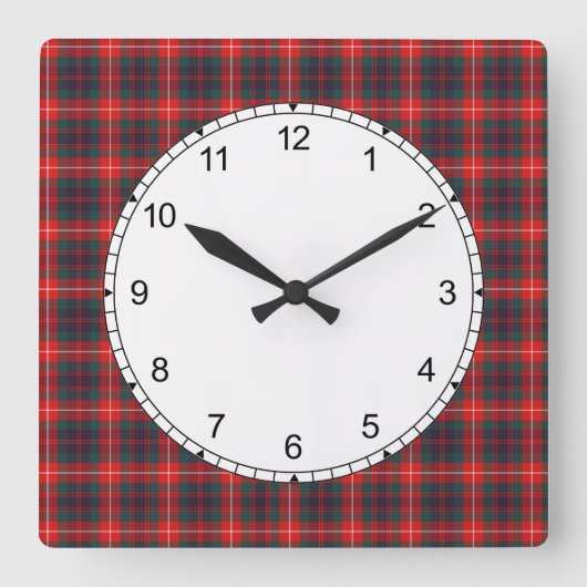 ロバットタータンチェックの赤とネイビーブルーフレイザーモダン スクエア壁時計 (正面)