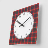 ロバットタータンチェックの赤とネイビーブルーフレイザーモダン スクエア壁時計 (傾斜)