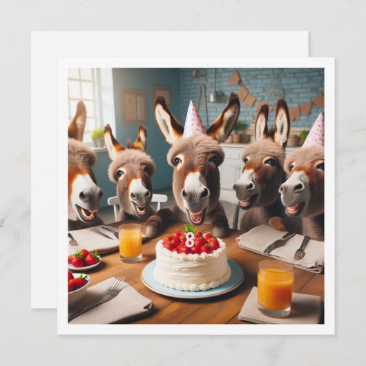 ロバパーティー動物,ロバの誕生日の招待 招待状 (正面/裏面)