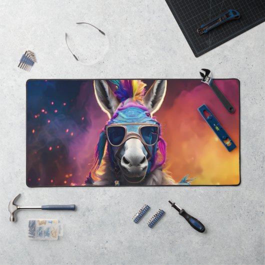 ロバファンキーーブルー眼鏡 デスクマット (ワークステーション)