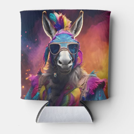 ロバファンキーーブルー眼鏡 缶クーラー (正面)