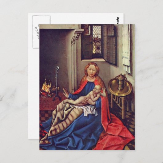 ロバート・カムピン・マドンナと暖炉の前の子供 ポストカード (正面/裏面)