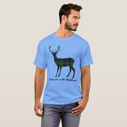 ロバート・バーンズの引用文のキャンベルタータンチェックの雄鹿 Tシャツ (正面フル)