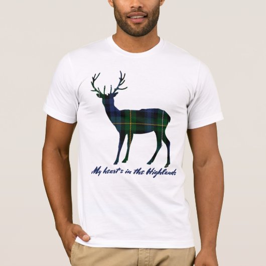 ロバート・バーンズの引用文のキャンベルタータンチェックの雄鹿 Tシャツ (正面)