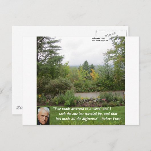 ロバート・フロスト・ウィズダム引用文"ロードレス旅行" ポストカード (正面/裏面)