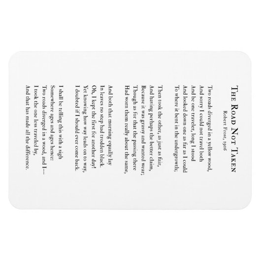 ロバート・フロスト、ロード未取得詩冷蔵庫用マグネット マグネット (横)