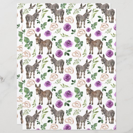 ロバ結婚ーのスクラップブック紙イン・ホワイト (正面/裏面)