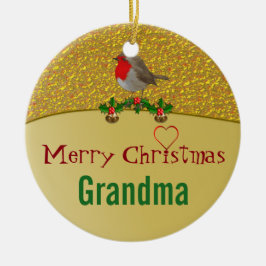 ロビンおよびヒイラギのパーソナライズなクリスマスのオーナメント セラミックオーナメント