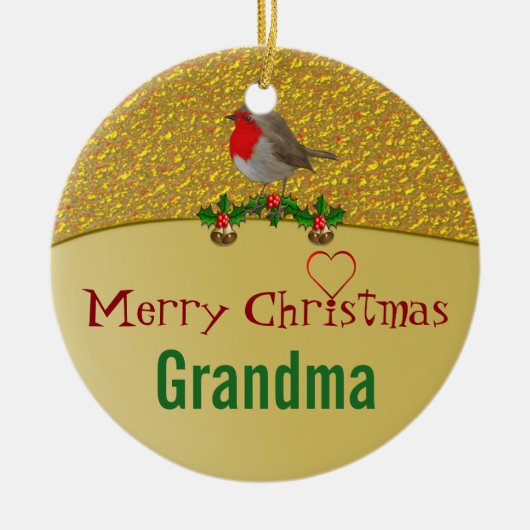 ロビンおよびヒイラギのパーソナライズなクリスマスのオーナメント セラミックオーナメント (正面)