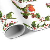 ロビンおよびヒイラギの赤い果実の包装紙 ラッピングペーパー (ロールコーナー)