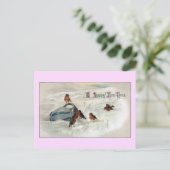 ロビンおよび水差しのヴィンテージの新年 シーズンポストカード (スタンド正面)