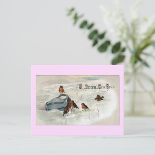 ロビンおよび水差しのヴィンテージの新年 シーズンポストカード (スタンド正面)