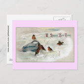 ロビンおよび水差しのヴィンテージの新年 シーズンポストカード (正面/裏面)