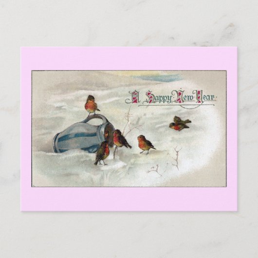 ロビンおよび水差しのヴィンテージの新年 シーズンポストカード (正面)