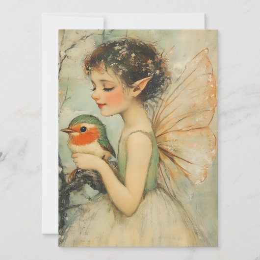 ロビンお洒落とヴィンテージのクリスマスの妖精 シーズンカード (正面)