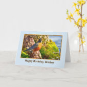 ロビンがログに記録されたブラザーの誕生日カード カード (黄色い花)