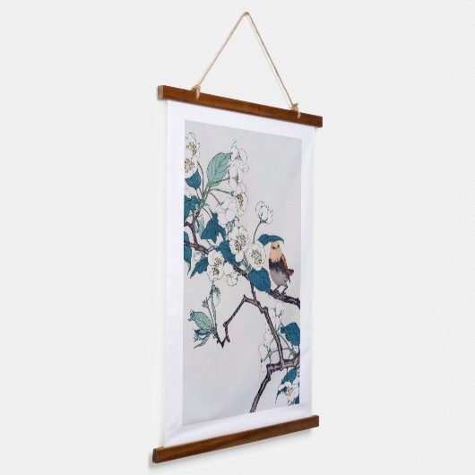 ロビンとさくらんぼの花々今尾渓念 吊り下げ型タペストリー (傾斜あり)