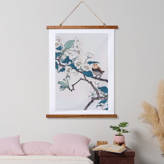 ロビンとさくらんぼの花々今尾渓念 吊り下げ型タペストリー (寝室)