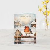 ロビンとホリーのクリスマス カード (黄色い花)