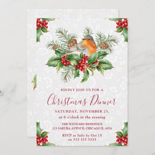 ロビンとホリーベリークリスマスディナー 招待状 (正面/裏面)