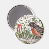 ロビンとレッドチューリップの春の花絵を描ズ マグネット (正面/裏面)