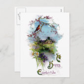 ロビンと春の花ヴィンテージイースター シーズンポストカード (正面/裏面)