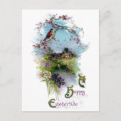 ロビンと春の花ヴィンテージイースター シーズンポストカード (正面)